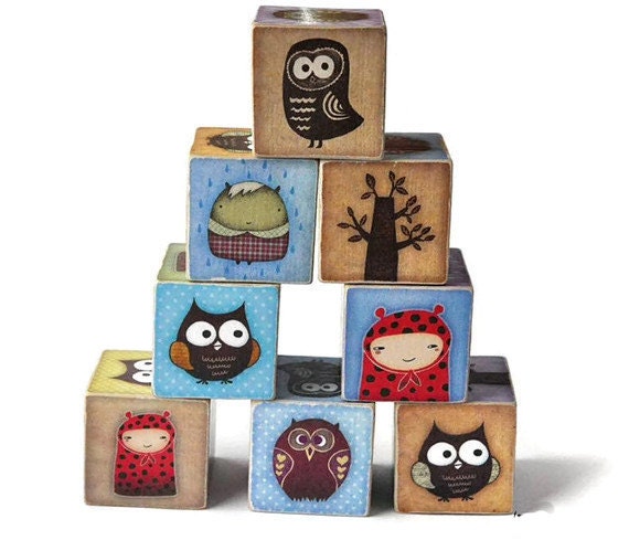 Owl and Woodland Creatures Wooden Blocks