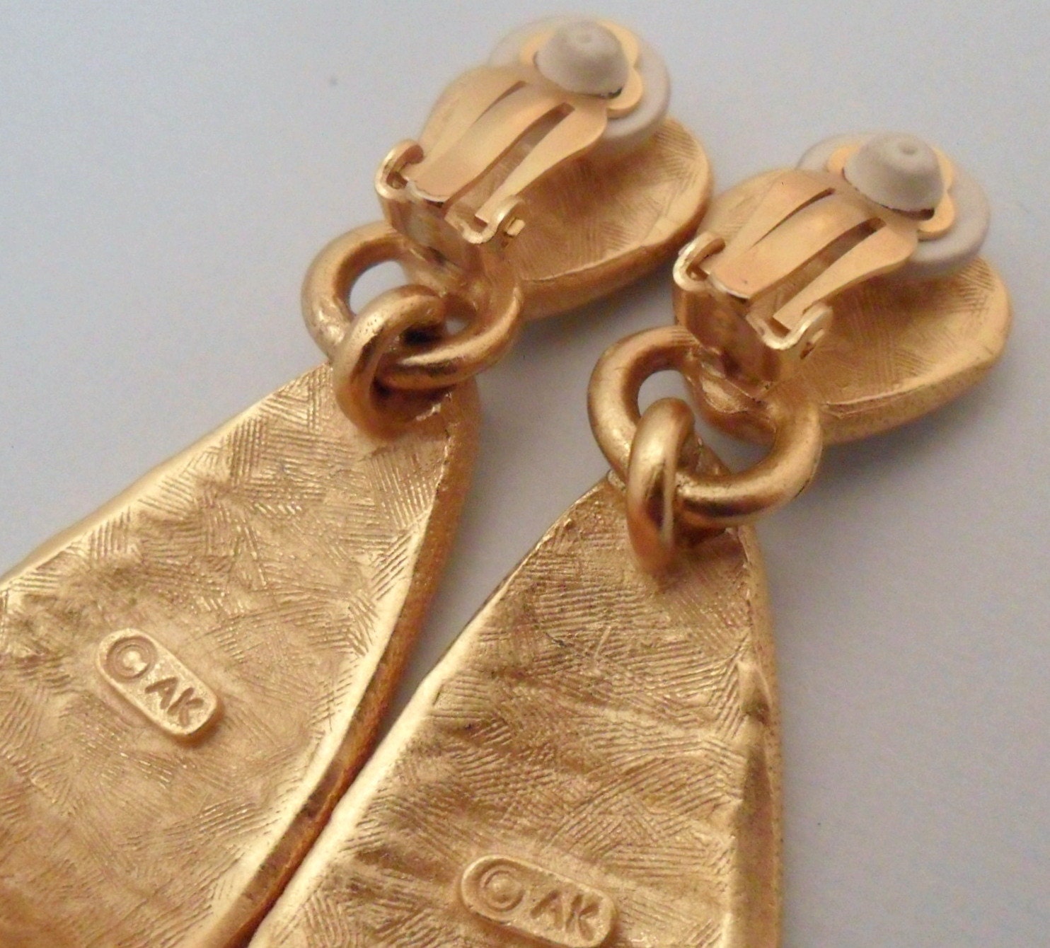 Anne Klein Gold Tone and Cream Enamel Dangle Clip On Earrings