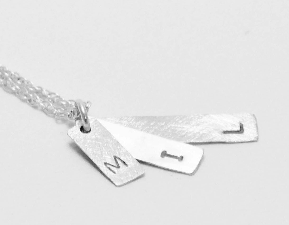 Hand Stamped Personalized Sterling Silver Jewelry Necklace Initial Charm Pendant
