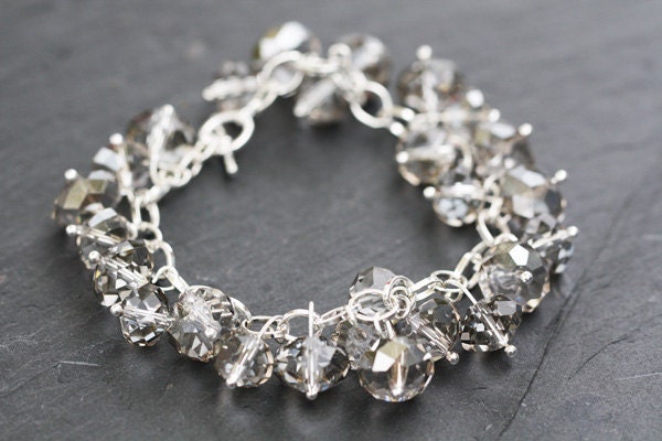 Grey Faceted Glass Rondelle Silver Plated Bracelet