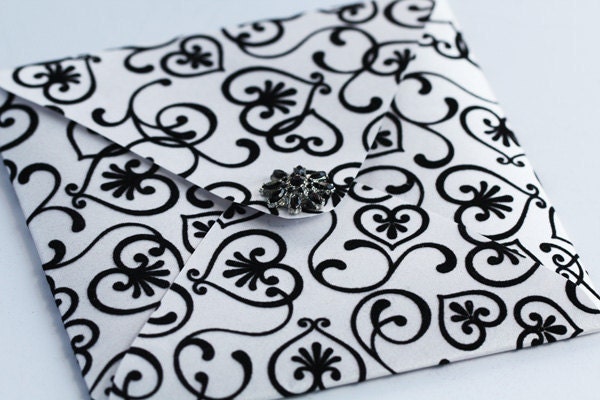 Black & White Flock Pocket Wedding Invitation