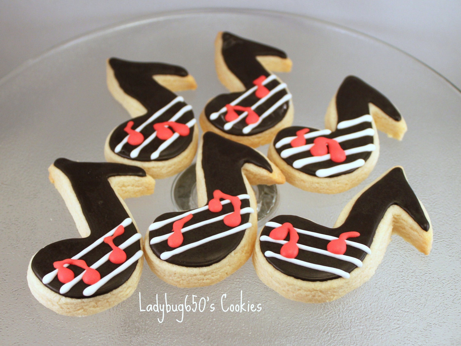 12 Music note cookies, handmade & iced
