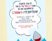 Happy Shark- Birthday Party Invitation, 5x7,  personalized and printable