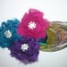 Peacock Headband,Shabby flower with Peacock Feather and rhinestone accent on fuschia pink headband.