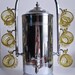 Art Deco Stainless Steel Liquor Decanter and Shot Glasses
