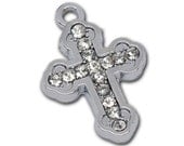 10 Silver Tone Metal and RHINESTONE CROSS Charm Pendants  s094