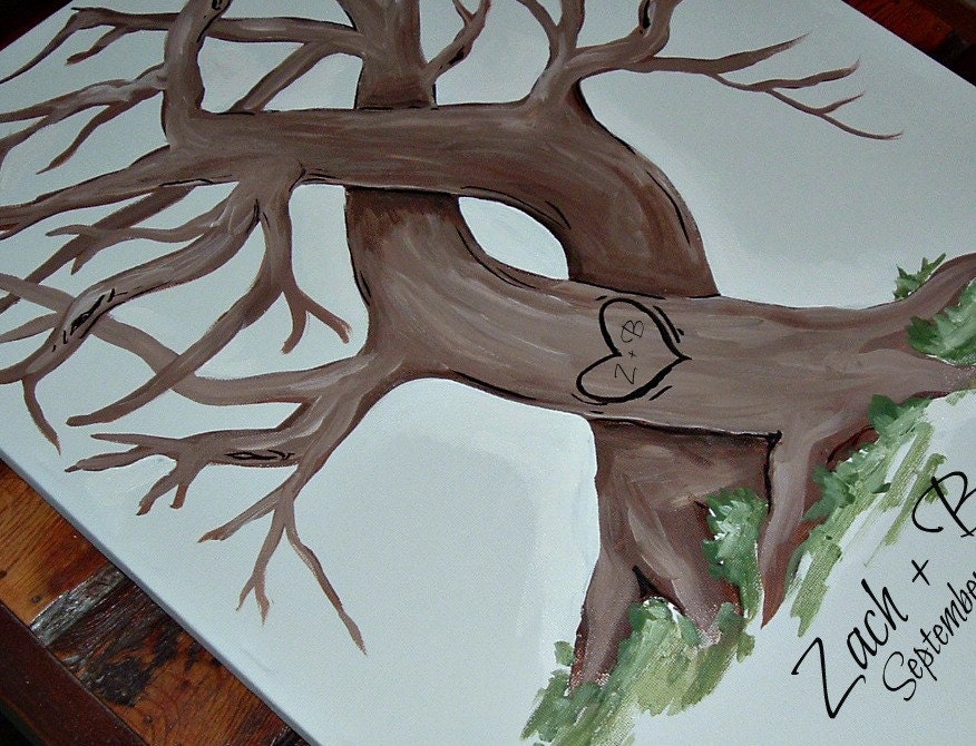 Wedding Tree Fingerprint Guestbook Alternative (Medium/Large, up to 160 Guests) 16 x 20 Painted Trees-in-Love on Canvas
