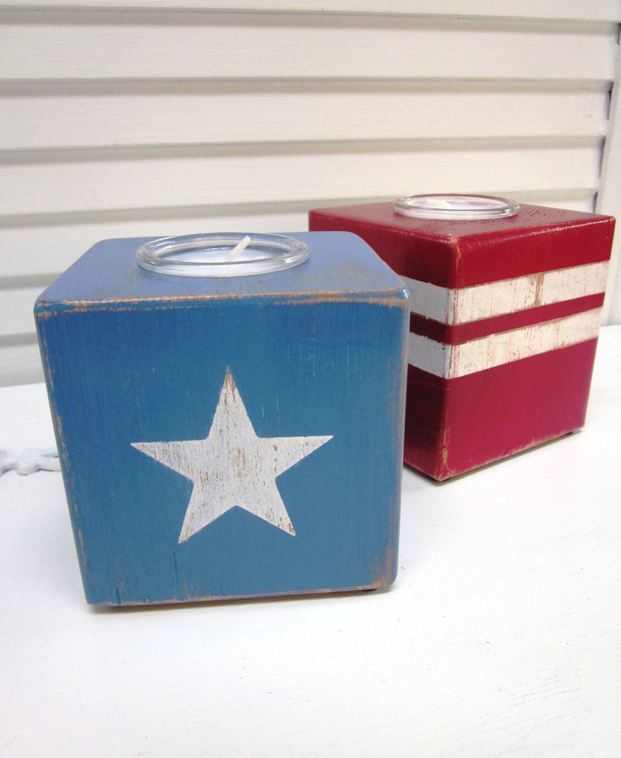Americana, July 4th, Patriotic Stars and Stripes, Red White and Blue decor - 4th of July Candle