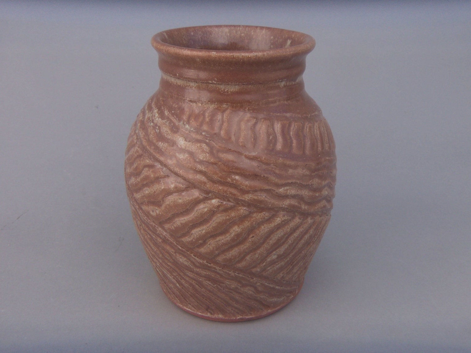 Mottled Brown Hand Carved Terracotta Vase