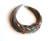 Multicolor linen necklace / eco style jewelry