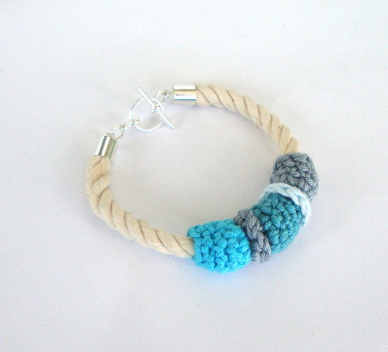 Rope bracelet,  turquoise, cotton bracelet, handmade textile beads bracelet, neon, aqua