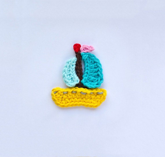 Instant Download - PDF Crochet Pattern - Sailboat, Life Preserver and Sun Applique - Text instructions and SYMBOL CHART instructions