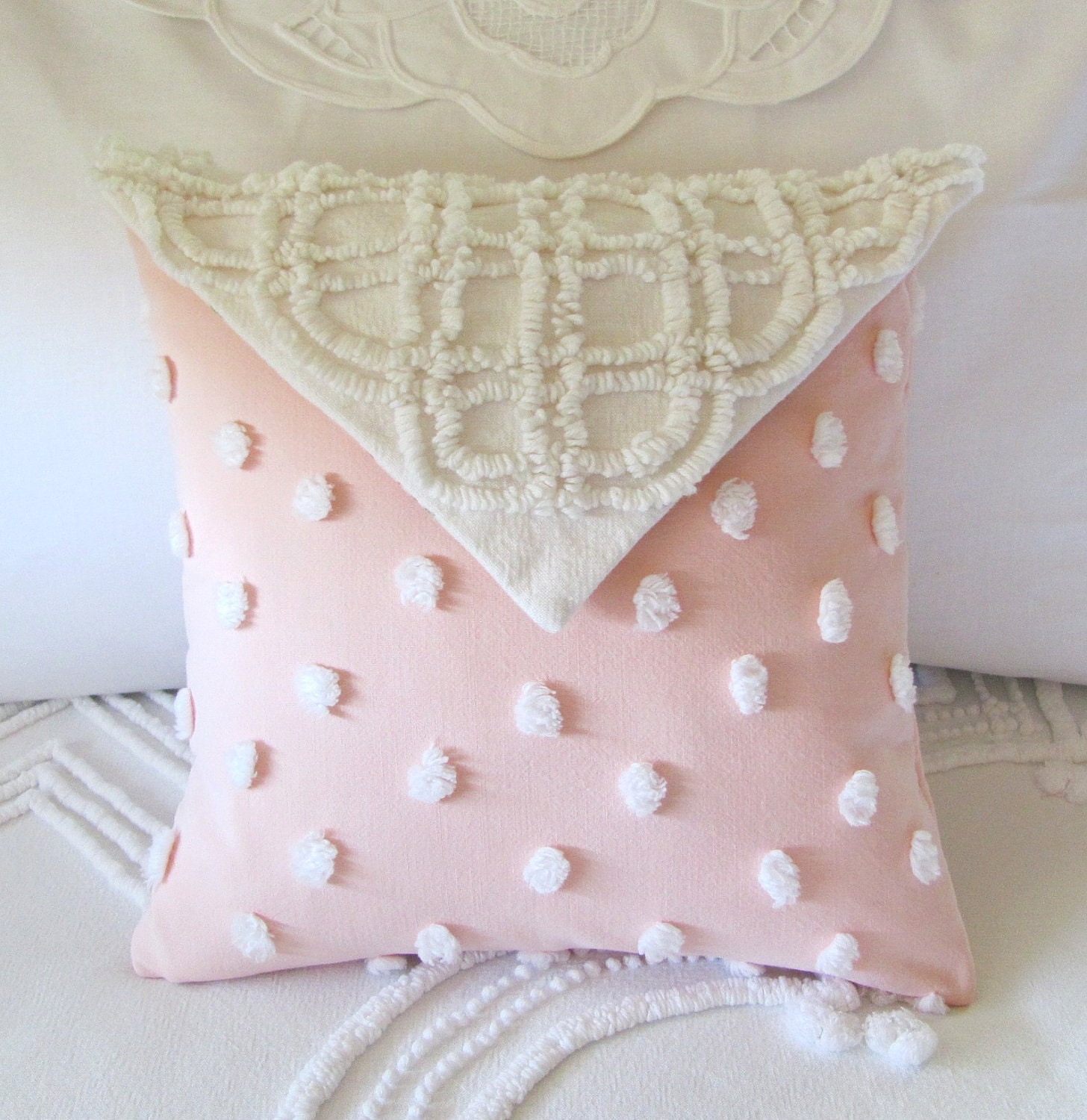 LOVE NOTE vintage chenille pillow cover with custom insert by morechenillechateau