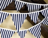 NAUTICAL  bunting in Navy and White Stripe fabric. FEATURED in over 140 TREASURIES...the most popular banner on etsy....