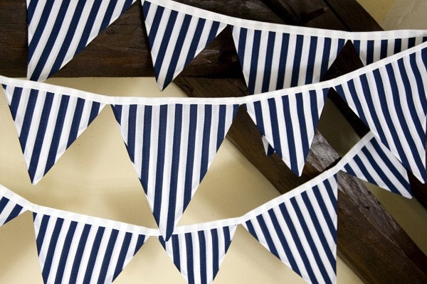 NAUTICAL bunting in Navy and White Stripe fabric. FEATURED in over 140 TREASURIES...the most popular banner on etsy....