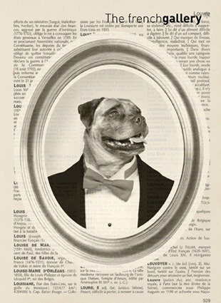 Sepia Dog in suit - 8x10-  french vintage ditionary book - art print