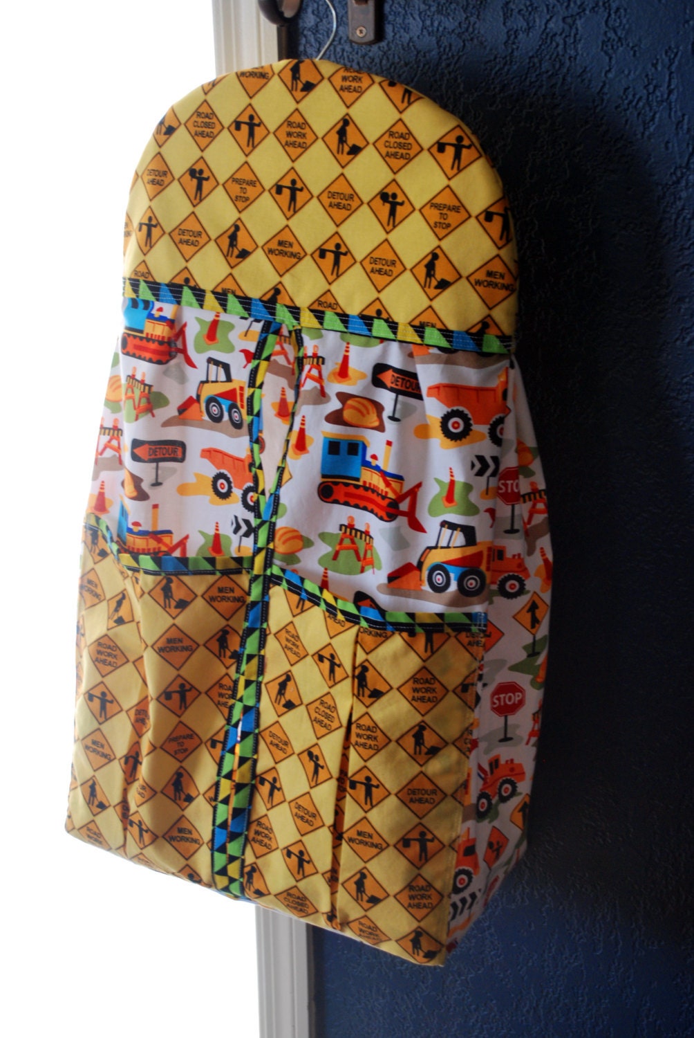 Hanging diaper stacker - Michael Miller construction theme