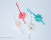 NEW Chiffon Couture Collection available in 6 Colors on coordinating skinny elastic - baby, flower headband, photo prop