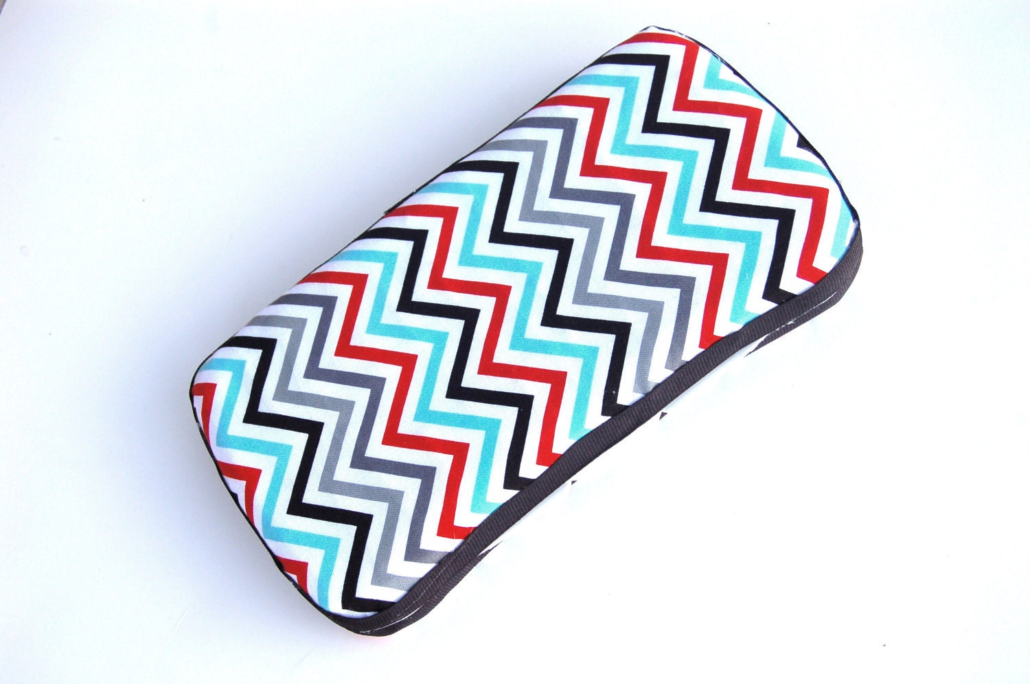 NEW - READY 2 SHIP - Wipe Case in Remix's Red, Aqua, Gray & Black Chevron print and Ribbon Detail - Pen case, diaper bag - Custom