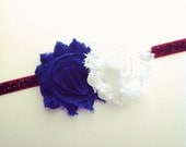 NEW - Double Shabby Chic Combo on Glitter Stretch Headband- You CHOOSE COLORS - 4th of July, Summer, Spring, Birthday