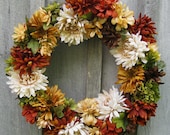 Fall Wreaths, Chrysanthemum, Autumn Floral Wreath, Thanksgiving, Door Decor