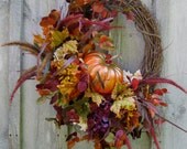 Autumn Wreaths,  Pumpkin Decor, Fall Woodland Wreath, Halloween Decor