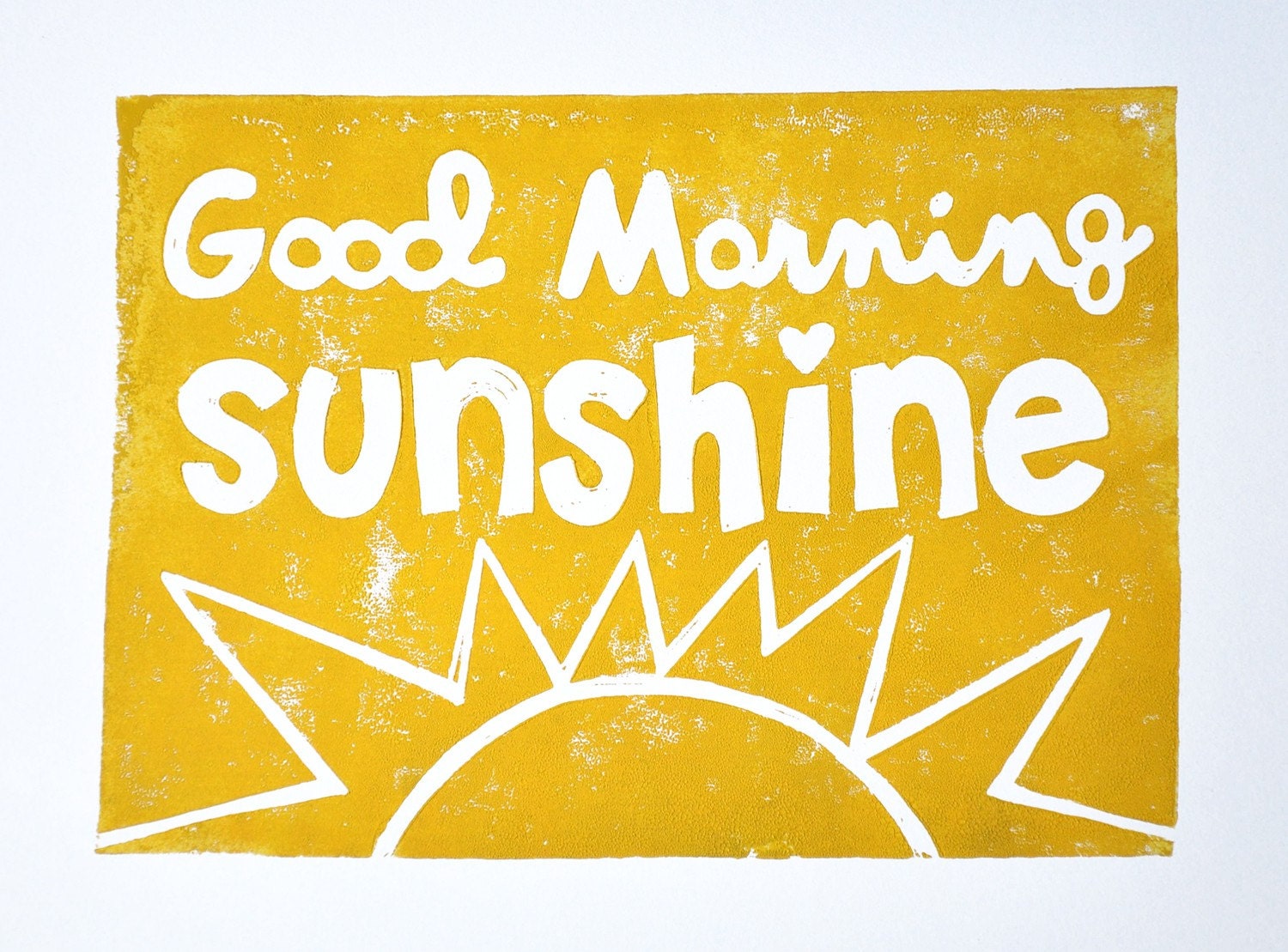 GOOD MORNING SUNSHINE - mustard yellow - original linocut print - letterpress - 8x10