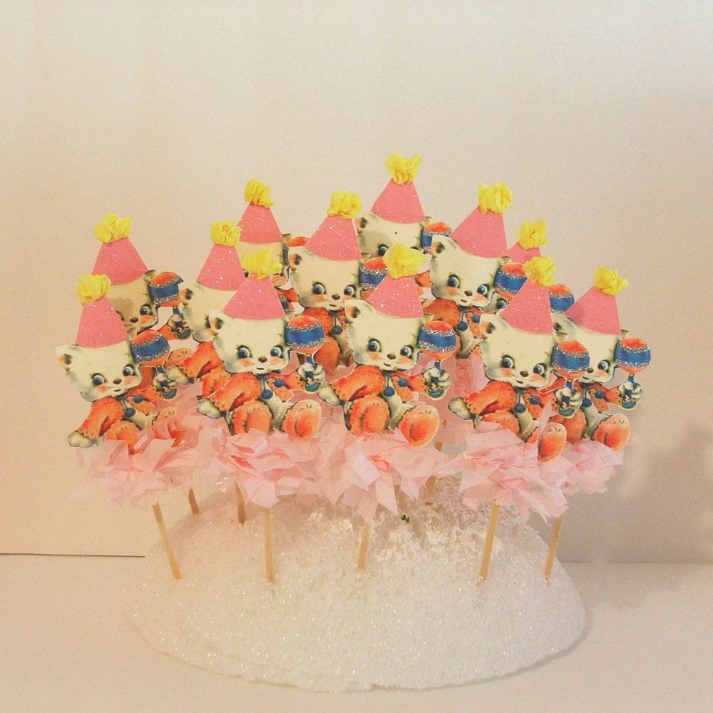 Pink Kitten Cupcake Toppers/Baby Shower/Childs Birthday Il_570xn