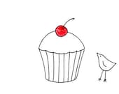 Cute Bird Illustration - Whimsical Cupcake Drawing Art Print - Bird (plus) Cupcake