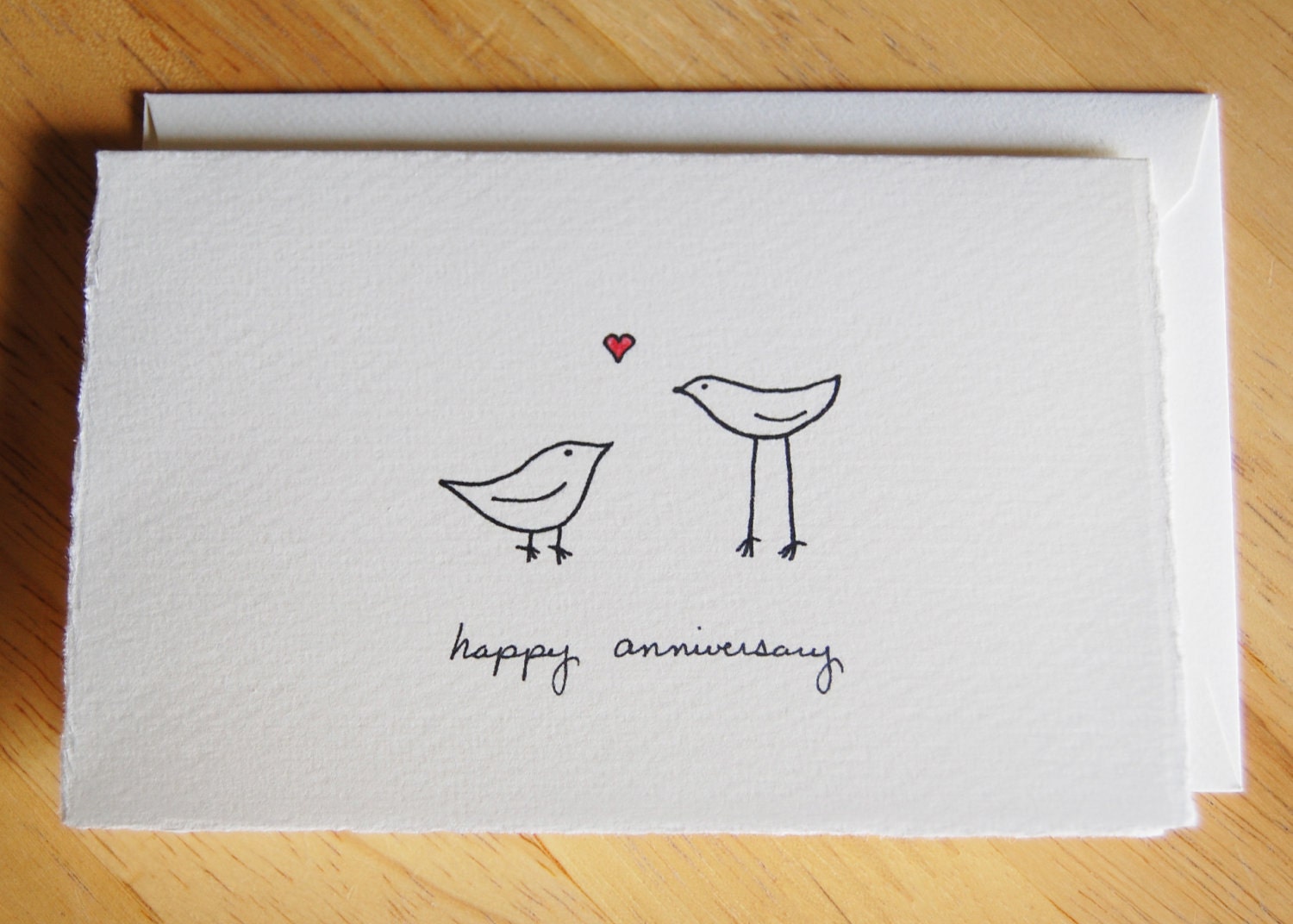 Cute Anniversary Card - Simple Love Birds Drawing - Happy Anniversary