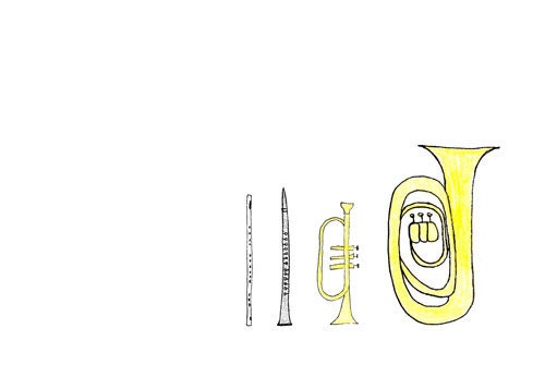 Simple Instruments Drawing - Flute Clarinet Trumpet and Tuba Art Print - Band Class