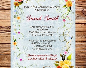 Roses Border Bridal shower Invitation, Wedding Shower Invitation, Elegant Bridal Shower Invite, Roses  digital, printable (6009)