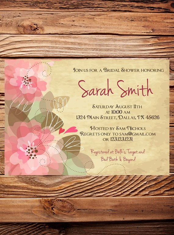 Bridal shower invitation, wedding Invitation, Floral Shower Invitation, Invite, pink, floral shower invite (6105)