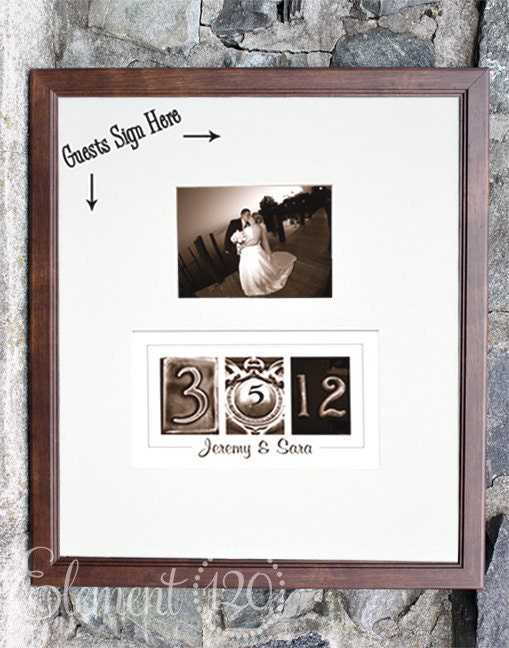 Unique Wedding Date Guest Book, Number Photography Wedding Guest Book, Personalize with your own photo after the wedding, Sepia Frame