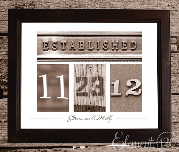 Personalized Wedding Date Frame with Number Photo Art - Sepia 11x14 Frame - Custom Wedding Gift Idea