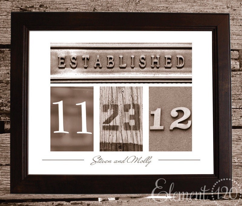 Personalized Wedding Date Frame with Number Photo Art - Sepia 11x14 Frame - Custom Wedding Gift Idea