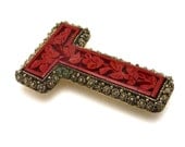 Initial Jewelery Fabulous 1930s Vintage Carved Cinnabar T Pin Brooch