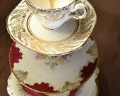 Cakestand 4, 3, 2 Tier Vintage China, Tea or Jewelry Stand Weddings Favor, Tea Parties, Showers, Display FREE shipping