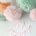 Maggie Collection- 5 Pom Poms- baby girl shower hanging decorations/ wedding shower/ getaway car decoration/ vintage party decorations