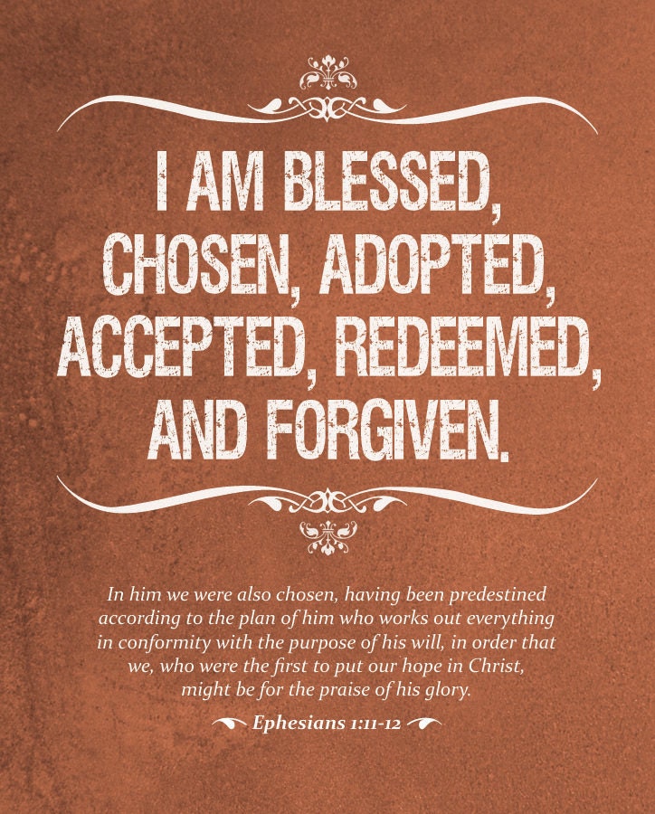Wall Art - Identity in Christ (purple, blue, green, or rust with white text) Ephesians 1:11-12 - 8 x 10 Print