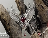 Blood Red Vampire Gothic Necklace with Wings - Goth Victorian Steampunk Vampire Jewelry
