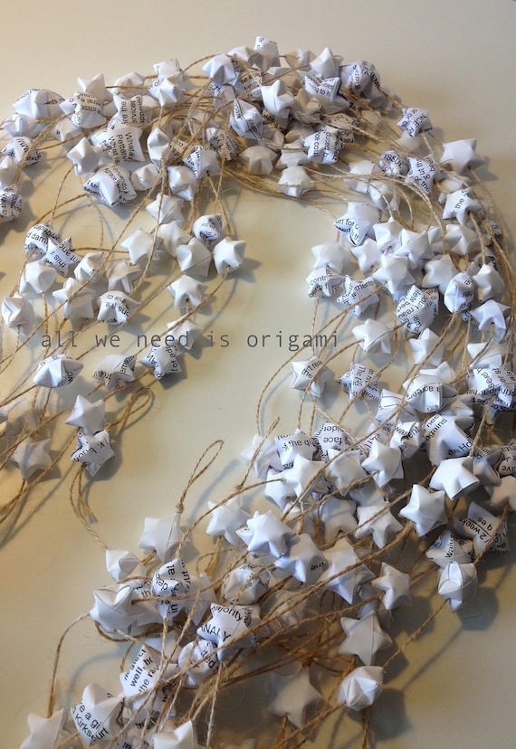 primitive wedding decoration ORIGAMI stars - recycled materials - origami garland by Allweneedisorigami on Etsy