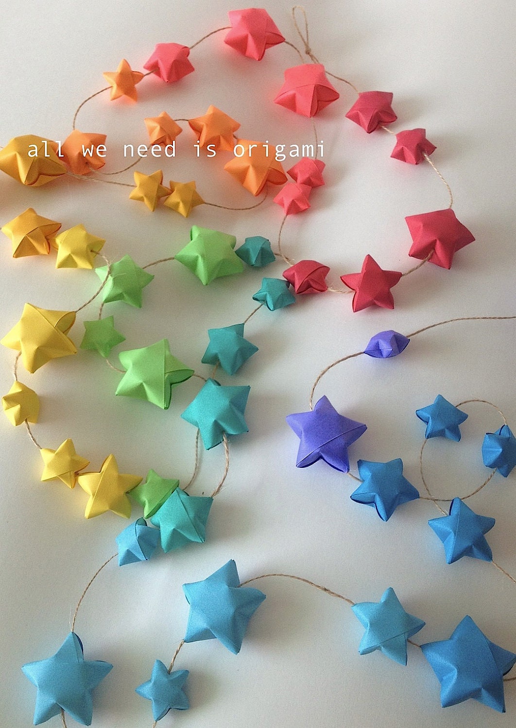 9 feet BABY NURSERY RAINBOW garland - baby decoration - rainbow stars - rainbow shower - origami garland by Allweneedisorigami on Etsy