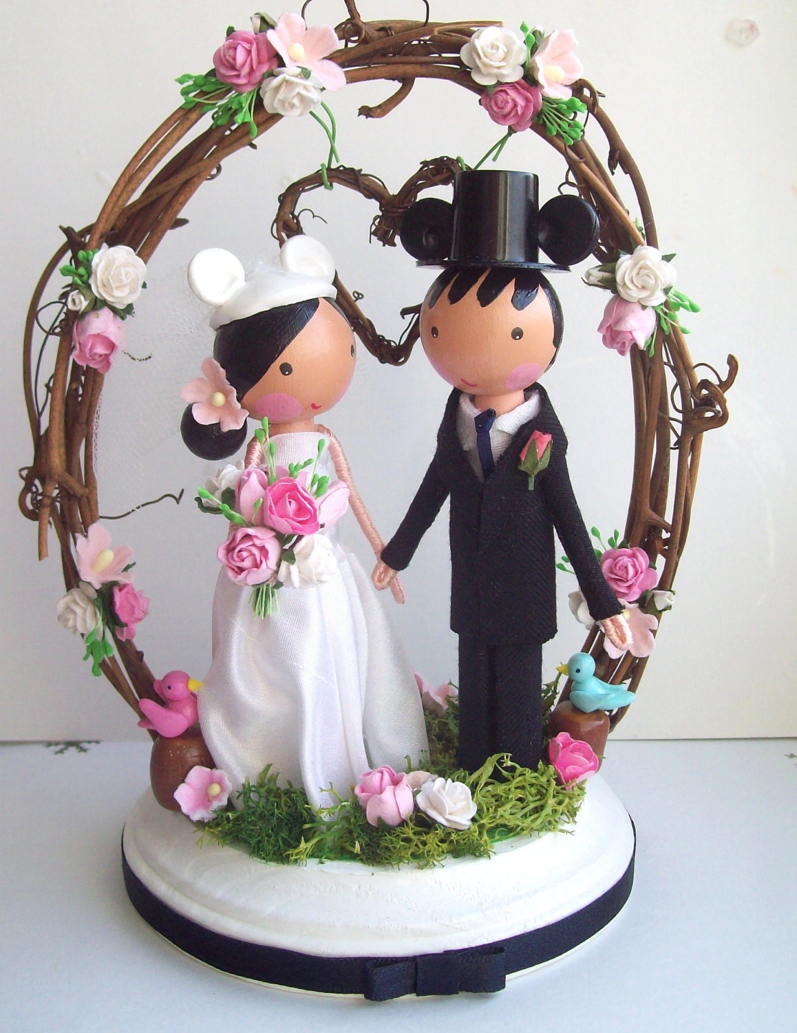 Woodland wedding cake topper-bride and groom