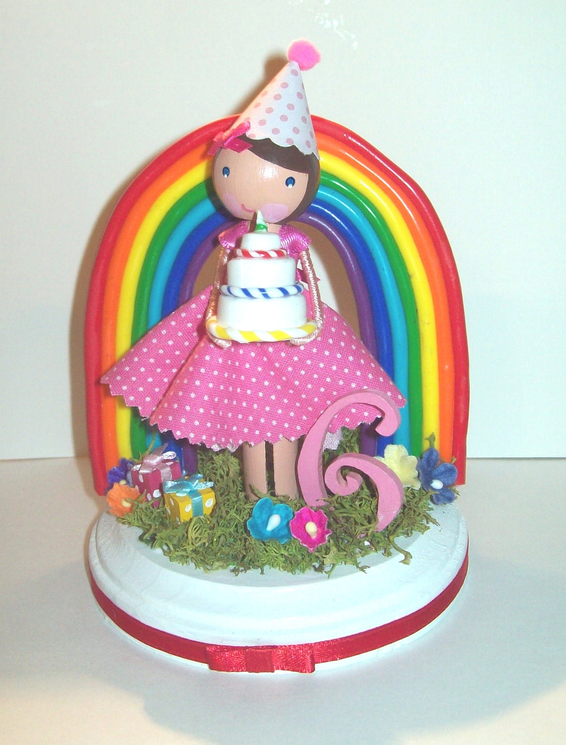 Rainbow cake topper-clothespin doll