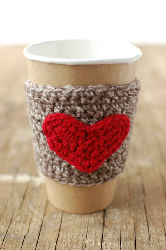 Coffee Cup cozy with red heart by The Cozy Project