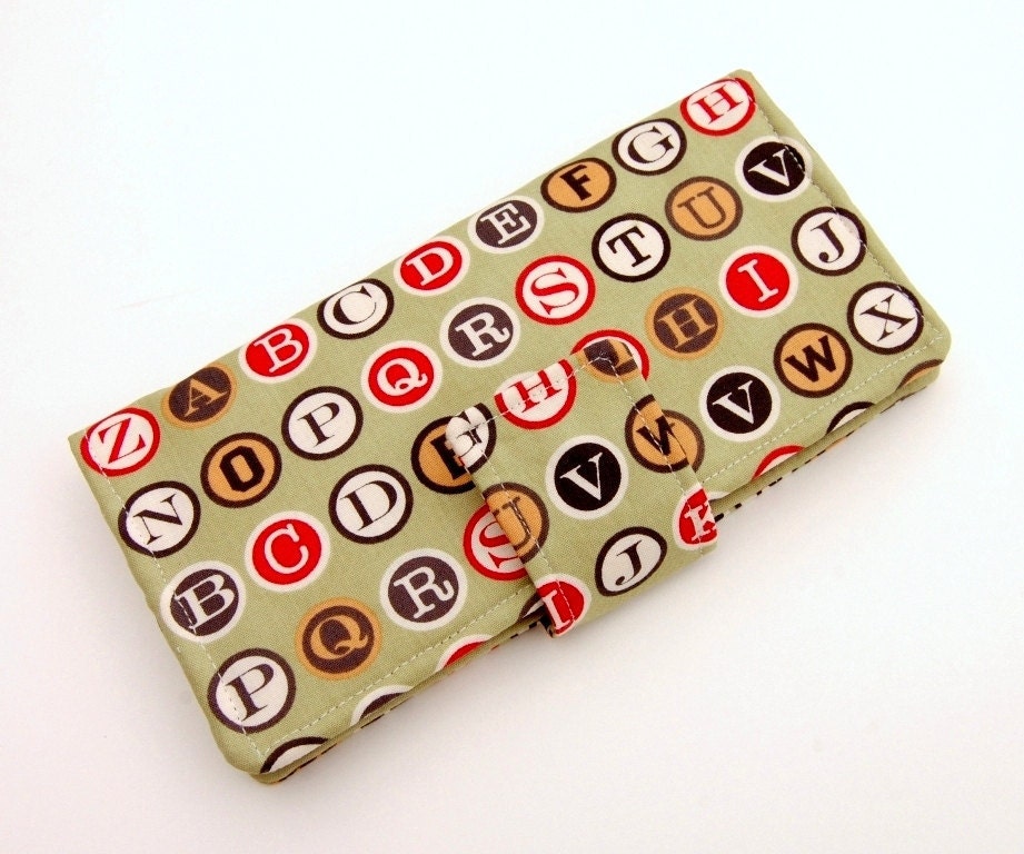 Alphabet Bifold Wallet - Smart Phone Clutch -  Garbo in Sage from Circa 1934 by Cosmo Cricket for Moda  - Wristlet Option