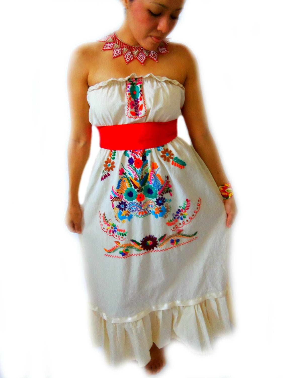El Amor de Frida Handmade Embroidered Mexican Wedding  Maxi Dress