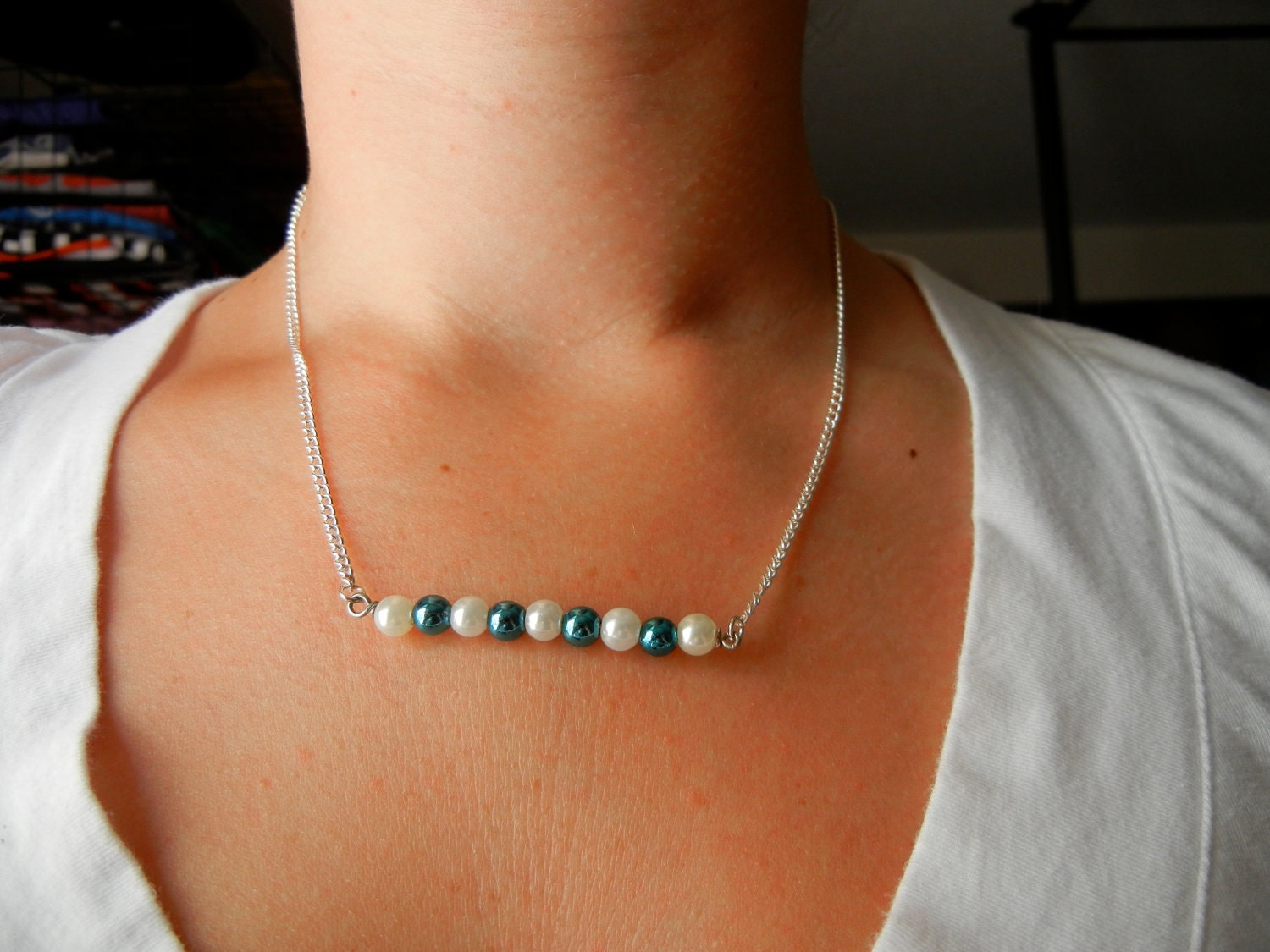 Teal & Pearl Love Story Necklace