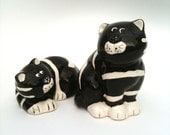 Vintage Black and White Striped Cat Shakers.  Hand Painted.